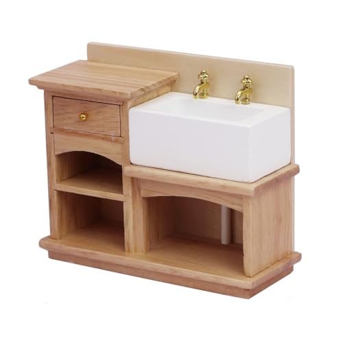 Zymoplas Hochwertiger Puppenhaus Waschbeckenschrank aus Holz. Hervorragende Handwerkskunst. Herrliche Puppenhaus Zusatzgeschenke. Holzmaterialien von Zymoplas