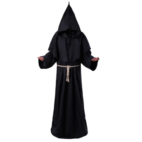 Zymoplas Realistische Mönch Priester Kleidung, Umhang, Umhang, Robe für Halloween, Polyester, mittelalterliches Cosplay Kostüm, vielseitig, Schwarz, S Zymoplas Realistische Mönch Priester Kleidung, Umhang, Umhang, Robe für Halloween, Polyester, mittelalterliches Cosplay Kostüm, vielseitig, Schwarz, S von Zymoplas