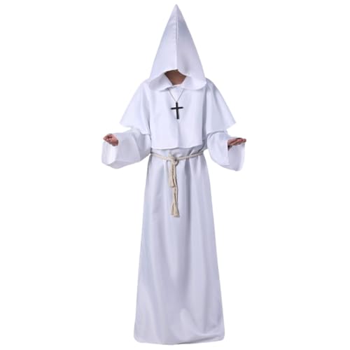 Zymoplas Realistische Mönch Priester Kleidung, Umhang, Umhang, Robe für Halloween, Polyester, mittelalterliches Cosplay Kostüm, vielseitig, Weiß, XL von Zymoplas