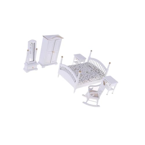 Zymoplas Stilvoll für Puppenhaus-Miniatur-Möbel, Schlafzimmer-Set, Bett, Kleiderschrank, Schrank und Stuhl Zymoplas Stilvoll für Puppenhaus-Miniatur-Möbel, Schlafzimmer-Set, Bett, Kleiderschrank, Schrank und Stuhl von Zymoplas