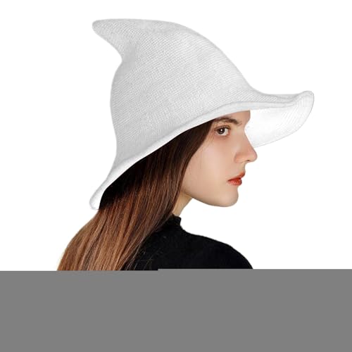 Zyntora Halloween-Hexenhut, gestrickter Hexenhut mit breiter Krempe, atmungsaktiv, Cosplay-Kopfbedeckung, Partyzubehör für Verkleidungen, Männer, Damen, Erwachsene, Spukhaus, Maskerade, Urlaub von Zyntora