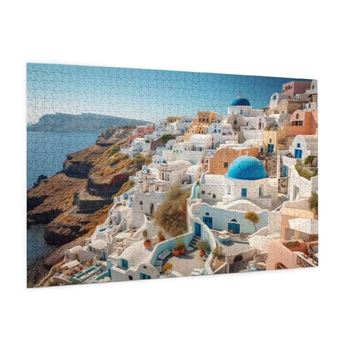 Ägäisches Meer Puzzle 1000 Teile Erwachsene Puzzle Landschaft Muster Design mit Geschenkbox-Verpackung als Geschenk für Frauen, Anspruchsvolle Familienaktivität für Anfänger, Zimmer Deko 75x50 cm -3y von Zyupwjyy
