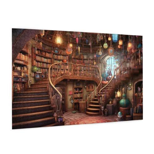Bibliothek Puzzle 1000 Teile Erwachsene Puzzle Landschaft Muster Design mit Geschenkbox-Verpackung als Geschenk für Frauen, Anspruchsvolle Familienaktivität für Anfänger, Zimmer Deko 75 x 50 cm -998y von Zyupwjyy