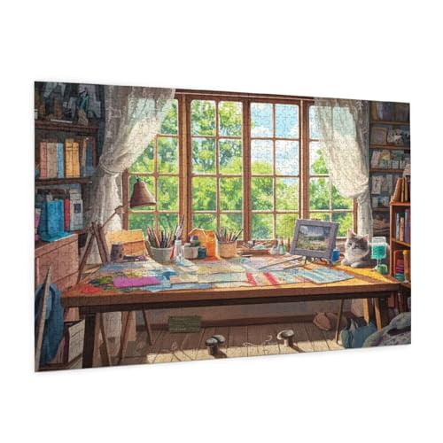 Bibliothek Puzzle 1000 Teile Erwachsene Puzzle Landschaft Muster Design mit Geschenkbox-Verpackung als Geschenk für Frauen, Anspruchsvolle Familienaktivität für Anfänger, Zimmer Deko 75 x 50 cm -999y von Zyupwjyy