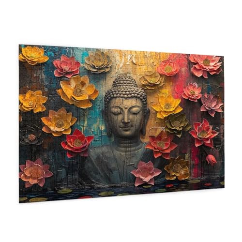Blume Puzzle 1000 Teile Erwachsene Puzzle Der Buddha Muster Design mit Geschenkbox-Verpackung als Geschenk für Frauen, Anspruchsvolle Familienaktivität für Anfänger, Zimmer Deko 75 x 50 cm -1759y von Zyupwjyy