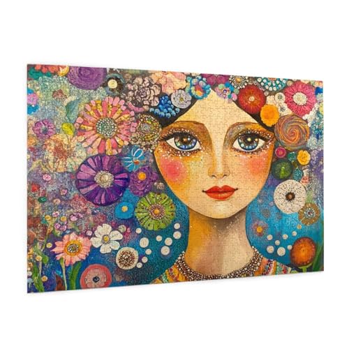 Blume Puzzle 1000 Teile Erwachsene Puzzle Frau Muster Design mit Geschenkbox-Verpackung als Geschenk für Frauen, Anspruchsvolle Familienaktivität für Erwachsene Anfänger,Zimmer Deko 75 x 50 cm -1824y von Zyupwjyy