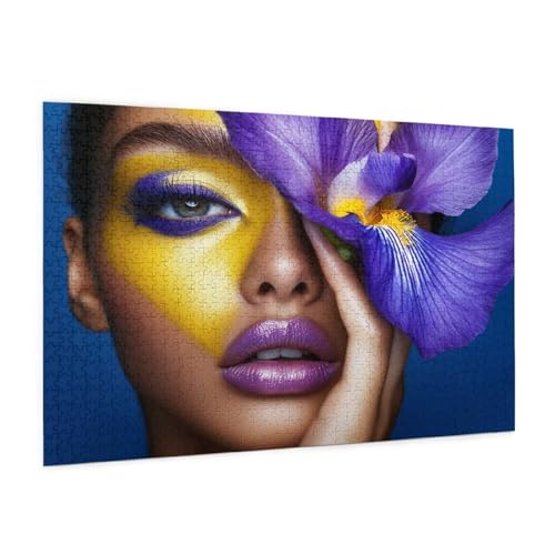Blume Puzzle 1000 Teile Erwachsene Puzzle Frau Muster Design mit Geschenkbox-Verpackung als Geschenk für Frauen, Anspruchsvolle Familienaktivität für Erwachsene Anfänger,Zimmer Deko 75 x 50 cm -1826y von Zyupwjyy