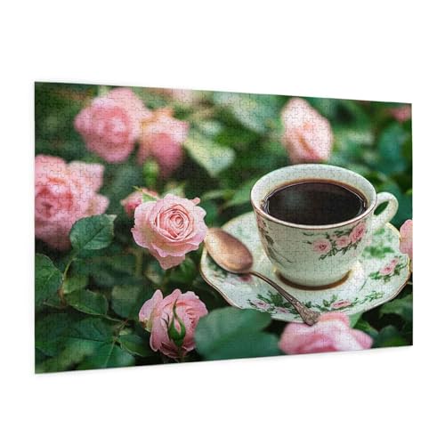 Blume Puzzle 1000 Teile Erwachsene Puzzle Kaffee Muster Design mit Geschenkbox-Verpackung als Geschenk für Frauen, Anspruchsvolle Familienaktivität für Anfänger, Zimmer Deko 75 x 50 cm -1795y von Zyupwjyy