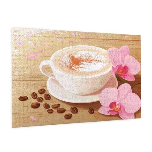 Blume Puzzle 1000 Teile Erwachsene Puzzle Kaffee Muster Design mit Geschenkbox-Verpackung als Geschenk für Frauen, Anspruchsvolle Familienaktivität für Anfänger, Zimmer Deko 75 x 50 cm -570y von Zyupwjyy