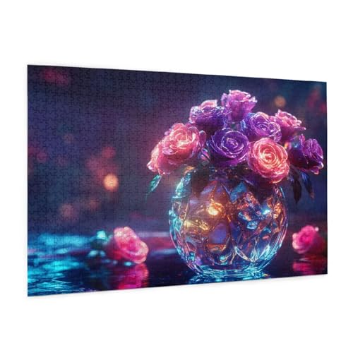 Blume Puzzle 1000 Teile Erwachsene Puzzle Rose Muster Design mit Geschenkbox-Verpackung als Geschenk für Frauen, Anspruchsvolle Familienaktivität für Erwachsene Anfänger,Zimmer Deko 75 x 50 cm -1809y von Zyupwjyy