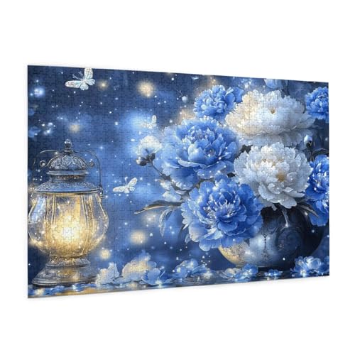 Blume Puzzle 2000 Teile Erwachsene Puzzle Blau Muster Design mit Geschenkbox-Verpackung als Geschenk für Frauen, Anspruchsvolle Familienaktivität für Erwachsene Anfänger,Zimmer Deko 99 x 70 cm -1800y von Zyupwjyy