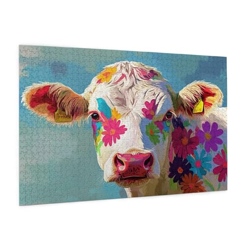 Blume Puzzle 2000 Teile Erwachsene Puzzle Kuh Muster Design mit Geschenkbox-Verpackung als Geschenk für Frauen, Anspruchsvolle Familienaktivität für Erwachsene Anfänger, Zimmer Deko 99 x 70 cm -611y von Zyupwjyy