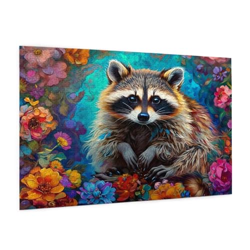 Blume Puzzle 2000 Teile Erwachsene Puzzle Waschbär Muster Design mit Geschenkbox-Verpackung als Geschenk für Frauen, Anspruchsvolle Familienaktivität für Anfänger, Zimmer Deko 99 x 70 cm -558y von Zyupwjyy