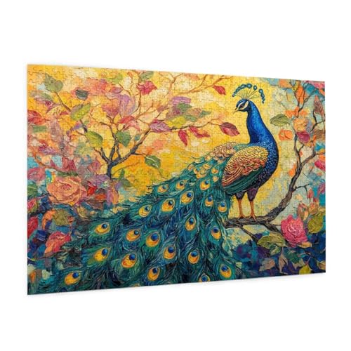 Blume Puzzle 300 Teile Erwachsene Puzzle Pfau Muster Design mit Geschenkbox-Verpackung als Geschenk für Frauen, Anspruchsvolle Familienaktivität für Erwachsene Anfänger, Zimmer Deko 40 x 28 cm -1798y von Zyupwjyy