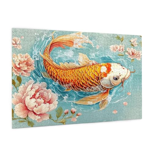 Blume Puzzle 5000 Teile Erwachsene Puzzle Koi-Fische Muster Design mit Geschenkbox-Verpackung als Geschenk für Frauen, Anspruchsvolle Familienaktivität für Anfänger, Zimmer Deko 105 x 156 cm -1785y von Zyupwjyy