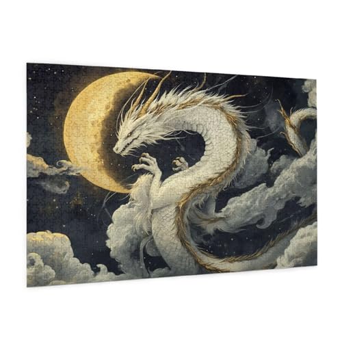 Drachen Puzzle 2000 Teile Erwachsene Puzzle Mond Muster Design mit Geschenkbox-Verpackung als Geschenk für Frauen, Anspruchsvolle Familienaktivität für Anfänger, Zimmer Deko 99 x 70 cm -2033y von Zyupwjyy