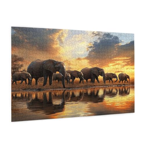 Elefant Puzzle 300 Teile Erwachsene Puzzle Wiese Muster Design mit Geschenkbox-Verpackung als Geschenk für Frauen, Anspruchsvolle Familienaktivität für Erwachsene Anfänger,Zimmer Deko 40 x 28 cm -85y von Zyupwjyy