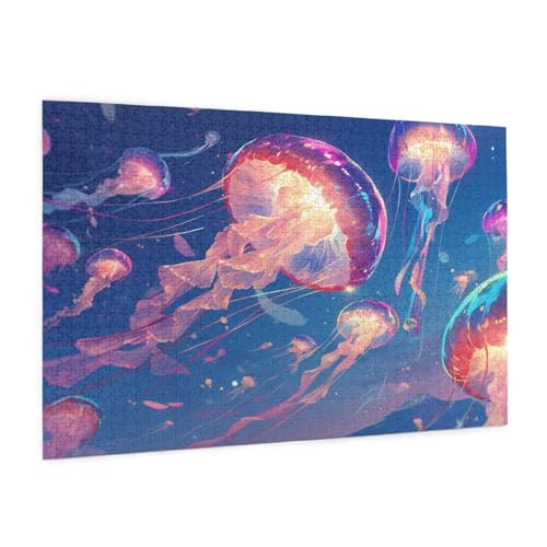 Fantasie Puzzle 1000 Teile Erwachsene Puzzle Qualle Muster Design mit Geschenkbox-Verpackung als Geschenk für Frauen, Anspruchsvolle Familienaktivität für Anfänger, Zimmer Deko 75 x 50 cm -1880y von Zyupwjyy