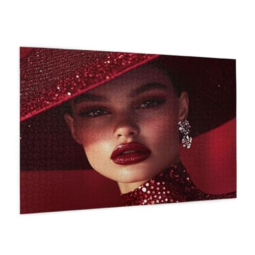 Frau Puzzle 1000 Teile Erwachsene Puzzle Hut Muster Design mit Geschenkbox-Verpackung als Geschenk für Frauen, Anspruchsvolle Familienaktivität für Erwachsene Anfänger, Zimmer Deko 75 x 50 cm -2211y von Zyupwjyy