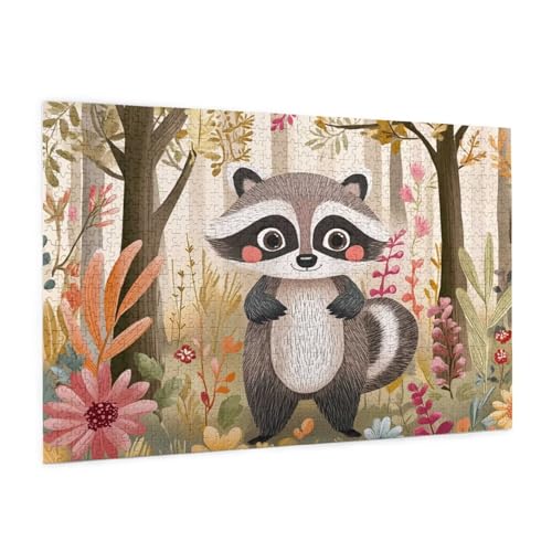 Freude Puzzle 1000 Teile Erwachsene Puzzle Waschbär Muster Design mit Geschenkbox-Verpackung als Geschenk für Frauen, Anspruchsvolle Familienaktivität für Anfänger, Zimmer Deko 75 x 50 cm -1870y von Zyupwjyy