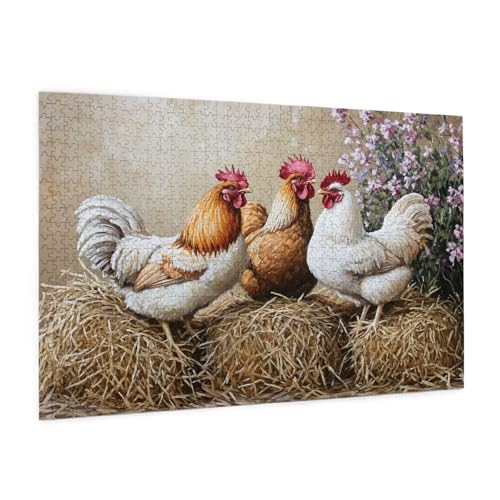 Hahn Puzzle 1000 Teile Erwachsene Puzzle Bauernhof Muster Design mit Geschenkbox-Verpackung als Geschenk für Frauen, Anspruchsvolle Familienaktivität für Anfänger, Zimmer Deko 75 x 50 cm -1539y von Zyupwjyy