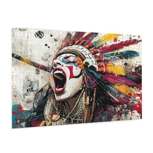 Indisch Puzzles 1000 Teile Erwachsene Puzzle Stamm Muster Design mit Geschenkbox-Verpackung als Geschenk für Frauen, Anspruchsvolle Familienaktivität für Anfänger, Zimmer Deko 75 x 50 cm -2315y von Zyupwjyy