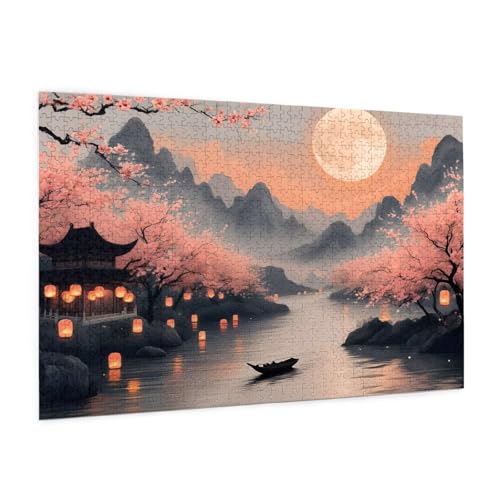 Japan Puzzle 2000 Teile Erwachsene Puzzle Mond Muster Design mit Geschenkbox-Verpackung als Geschenk für Frauen, Anspruchsvolle Familienaktivität für Erwachsene Anfänger,Zimmer Deko 99 x 70 cm -2265y von Zyupwjyy