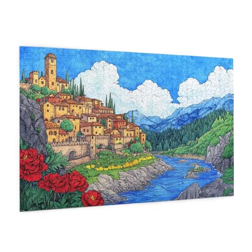 Karikatur Puzzle 1000 Teile Erwachsene Puzzle Haus Muster Design mit Geschenkbox-Verpackung als Geschenk für Frauen, Anspruchsvolle Familienaktivität für Anfänger, Zimmer Deko 75 x 50 cm -1963y von Zyupwjyy