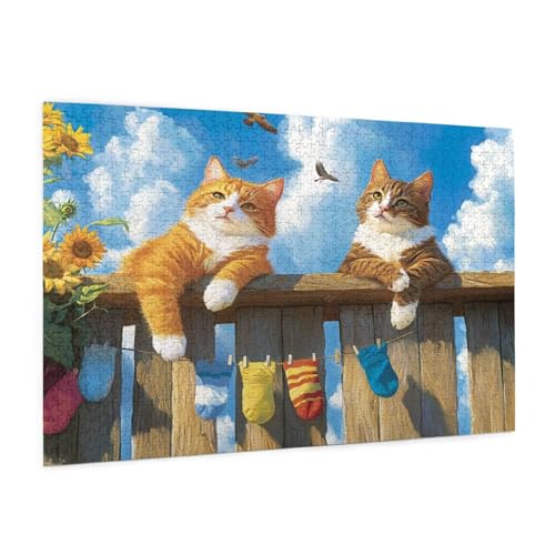 Katze Puzzle 1000 Teile Erwachsene Puzzle Bauernhof Muster Design mit Geschenkbox-Verpackung als Geschenk für Frauen, Anspruchsvolle Familienaktivität für Anfänger, Zimmer Deko 75 x 50 cm -2117y von Zyupwjyy