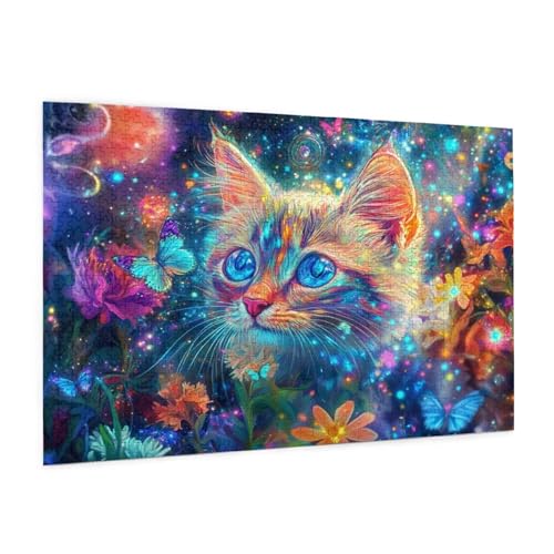 Katze Puzzle 1000 Teile Erwachsene Puzzle Fantastisch Muster Design mit Geschenkbox-Verpackung als Geschenk für Frauen, Anspruchsvolle Familienaktivität für Anfänger, Zimmer Deko 75 x 50 cm -2113y von Zyupwjyy