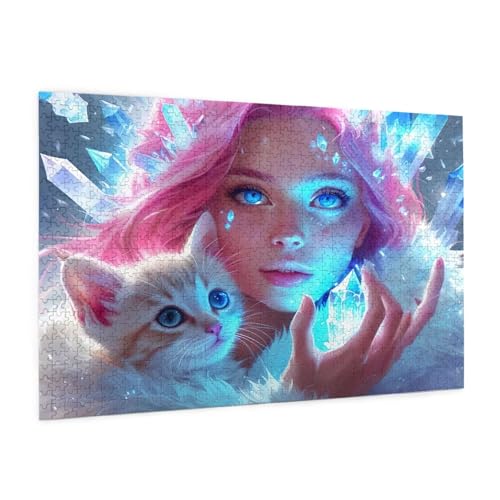 Katze Puzzle 1000 Teile Erwachsene Puzzle Mädchen Muster Design mit Geschenkbox-Verpackung als Geschenk für Frauen, Anspruchsvolle Familienaktivität für Anfänger, Zimmer Deko 75 x 50 cm -901y von Zyupwjyy