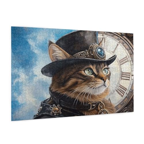 Katze Puzzle 1000 Teile Erwachsene Puzzle Uhr Muster Design mit Geschenkbox-Verpackung als Geschenk für Frauen, Anspruchsvolle Familienaktivität für Erwachsene Anfänger, Zimmer Deko 75 x 50 cm -2125y von Zyupwjyy