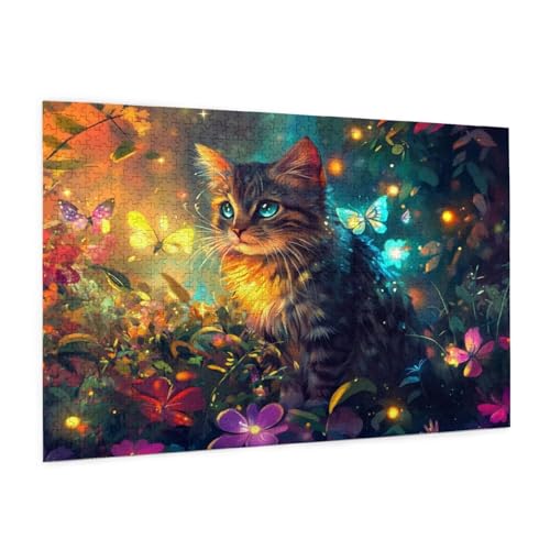 Katze Puzzle 2000 Teile Erwachsene Puzzle Blume Muster Design mit Geschenkbox-Verpackung als Geschenk für Frauen, Anspruchsvolle Familienaktivität für Anfänger, Zimmer Deko 99 x 70 cm -2097y von Zyupwjyy