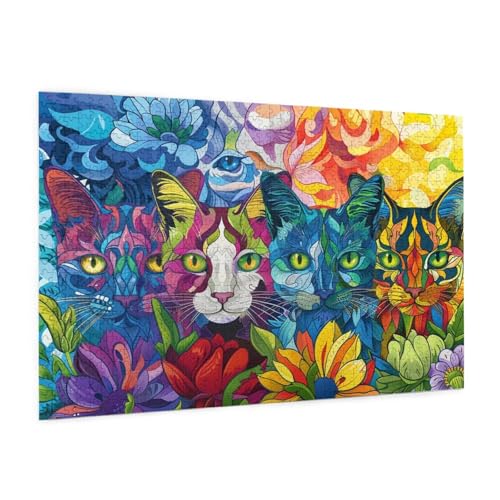 Katze Puzzle 2000 Teile Erwachsene Puzzle Blume Muster Design mit Geschenkbox-Verpackung als Geschenk für Frauen, Anspruchsvolle Familienaktivität für Anfänger, Zimmer Deko 99 x 70 cm -2101y von Zyupwjyy