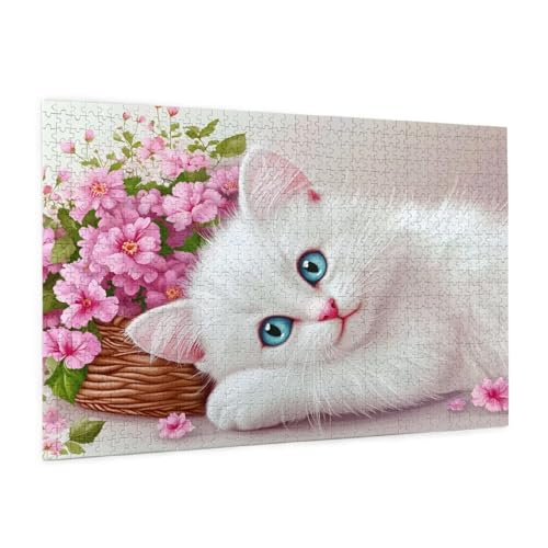 Katze Puzzle 2000 Teile Erwachsene Puzzle Blume Muster Design mit Geschenkbox-Verpackung als Geschenk für Frauen, Anspruchsvolle Familienaktivität für Anfänger, Zimmer Deko 99 x 70 cm -2105y von Zyupwjyy