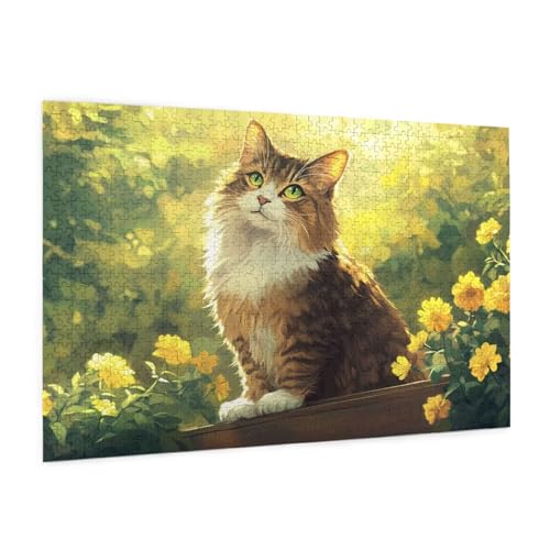 Katze Puzzle 2000 Teile Erwachsene Puzzle Blume Muster Design mit Geschenkbox-Verpackung als Geschenk für Frauen, Anspruchsvolle Familienaktivität für Anfänger, Zimmer Deko 99 x 70 cm -2108y von Zyupwjyy