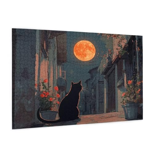 Katze Puzzle 2000 Teile Erwachsene Puzzle Mond Muster Design mit Geschenkbox-Verpackung als Geschenk für Frauen, Anspruchsvolle Familienaktivität für Erwachsene Anfänger,Zimmer Deko 99 x 70 cm -2129y von Zyupwjyy