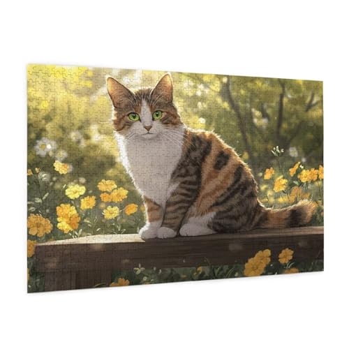 Katze Puzzle 300 Teile Erwachsene Puzzle Blume Muster Design mit Geschenkbox-Verpackung als Geschenk für Frauen, Anspruchsvolle Familienaktivität für Erwachsene Anfänger, Zimmer Deko 40 x 28 cm -890y von Zyupwjyy