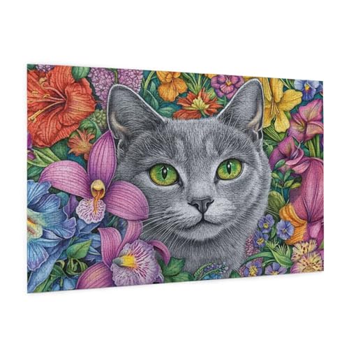 Katze Puzzle 300 Teile Erwachsene Puzzle Blume Muster Design mit Geschenkbox-Verpackung als Geschenk für Frauen, Anspruchsvolle Familienaktivität für Erwachsene Anfänger,Zimmer Deko 40 x 28 cm -2100y von Zyupwjyy