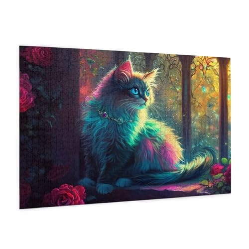 Katze Puzzle 300 Teile Erwachsene Puzzle Tier Muster Design mit Geschenkbox-Verpackung als Geschenk für Frauen, Anspruchsvolle Familienaktivität für Erwachsene Anfänger, Zimmer Deko 40 x 28 cm -875y von Zyupwjyy