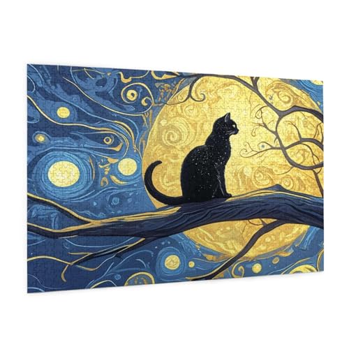 Katze Puzzle 5000 Teile Erwachsene Puzzle Mond Muster Design mit Geschenkbox-Verpackung als Geschenk für Frauen, Anspruchsvolle Familienaktivität für Anfänger, Zimmer Deko 105 x 156 cm -2130y von Zyupwjyy