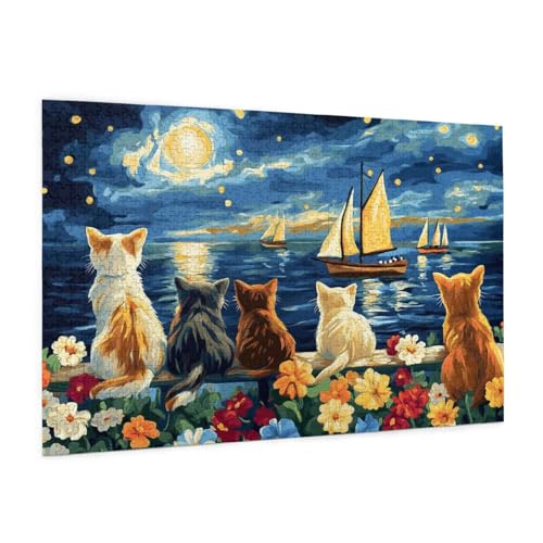 Katze Puzzle 5000 Teile Erwachsene Puzzle Segelboot Muster Design mit Geschenkbox-Verpackung als Geschenk für Frauen, Anspruchsvolle Familienaktivität für Anfänger, Zimmer Deko 105 x 156 cm -2092y von Zyupwjyy