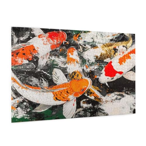 Koi-Fische Puzzle 2000 Teile Erwachsene Puzzle Fisch Muster Design mit Geschenkbox-Verpackung als Geschenk für Frauen, Anspruchsvolle Familienaktivität für Anfänger, Zimmer Deko 99 x 70 cm -1902y von Zyupwjyy