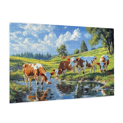 Kuh Puzzle 1000 Teile Erwachsene Puzzle Tier Muster Design mit Geschenkbox-Verpackung als Geschenk für Frauen, Anspruchsvolle Familienaktivität für Erwachsene Anfänger, Zimmer Deko 75 x 50 cm -2170y von Zyupwjyy