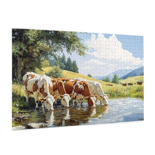 Kuh Puzzle 2000 Teile Erwachsene Puzzle Landschaft Muster Design mit Geschenkbox-Verpackung als Geschenk für Frauen, Anspruchsvolle Familienaktivität für Anfänger, Zimmer Deko 99 x 70 cm -2172y von Zyupwjyy