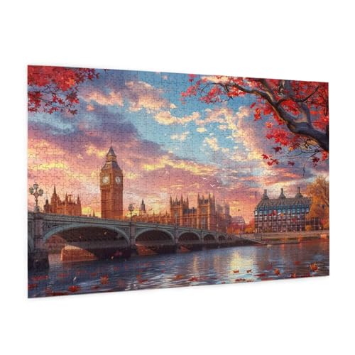 London Puzzle 1000 Teile Erwachsene Puzzle Brücke Muster Design mit Geschenkbox-Verpackung als Geschenk für Frauen, Anspruchsvolle Familienaktivität für Anfänger, Zimmer Deko 75 x 50 cm -2044y von Zyupwjyy