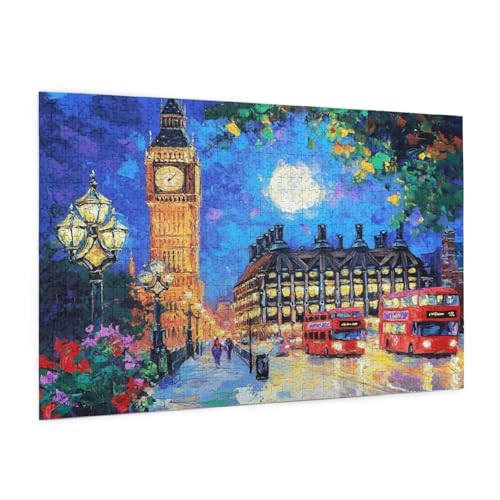 London Puzzle 1000 Teile Erwachsene Puzzle Bus Muster Design mit Geschenkbox-Verpackung als Geschenk für Frauen, Anspruchsvolle Familienaktivität für Erwachsene Anfänger,Zimmer Deko 75 x 50 cm -2037y von Zyupwjyy