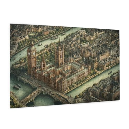 London Puzzle 1000 Teile Erwachsene Puzzle Stadt Muster Design mit Geschenkbox-Verpackung als Geschenk für Frauen, Anspruchsvolle Familienaktivität für Anfänger, Zimmer Deko 75 x 50 cm -816y von Zyupwjyy