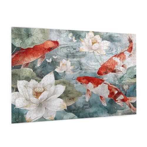 Lotus Puzzle 300 Teile Erwachsene Puzzle Koi-Fische Muster Design mit Geschenkbox-Verpackung als Geschenk für Frauen, Anspruchsvolle Familienaktivität für Anfänger, Zimmer Deko 40 x 28 cm -1674y von Zyupwjyy
