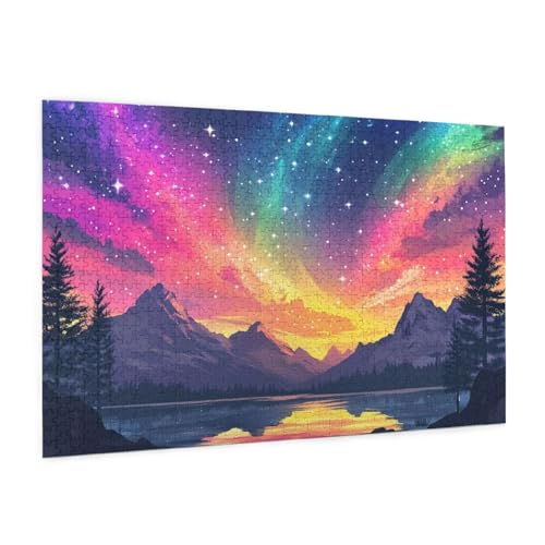 Norwegen Puzzle 1000 Teile Erwachsene Puzzle Nordlicht Muster Design mit Geschenkbox-Verpackung als Geschenk für Frauen, Anspruchsvolle Familienaktivität für Anfänger, Zimmer Deko 75 x 50 cm -2190y von Zyupwjyy